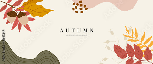 Autumn background vector. Autumn shopping event illustration wallpaper with hand drawn icons set. This design good for banner, sale poster, packaging background and greeting card.