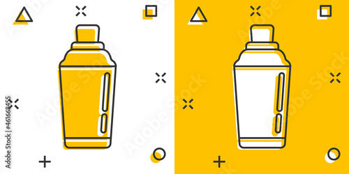 Shaker cocktail icon in comic style. Alcohol bottle cartoon vector illustration on white isolated background. Bar drink splash effect business concept.
