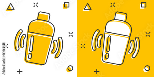 Shaker cocktail icon in comic style. Alcohol bottle cartoon vector illustration on white isolated background. Bar drink splash effect business concept.