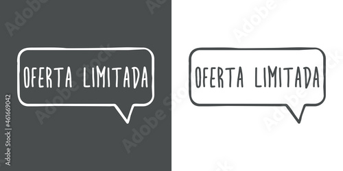 Banner con texto manuscrito Oferta Limitada con silueta de burbuja de habla con lineas en fondo gris y fondo banco