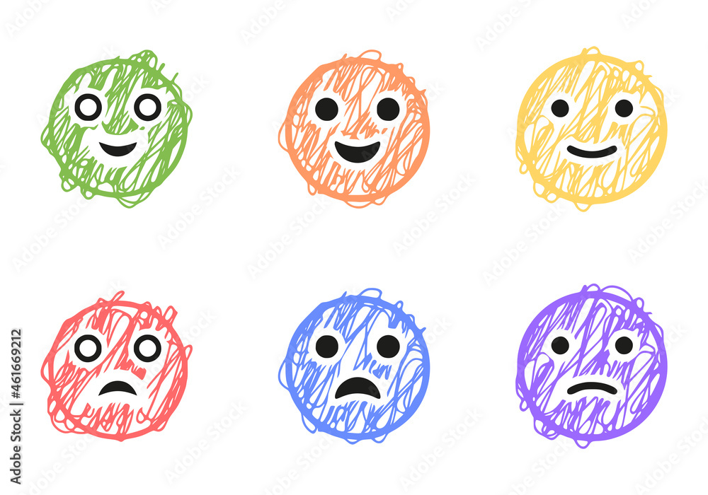 Fototapeta premium Set of positive and negative emoticons in scribble style, vector clip art