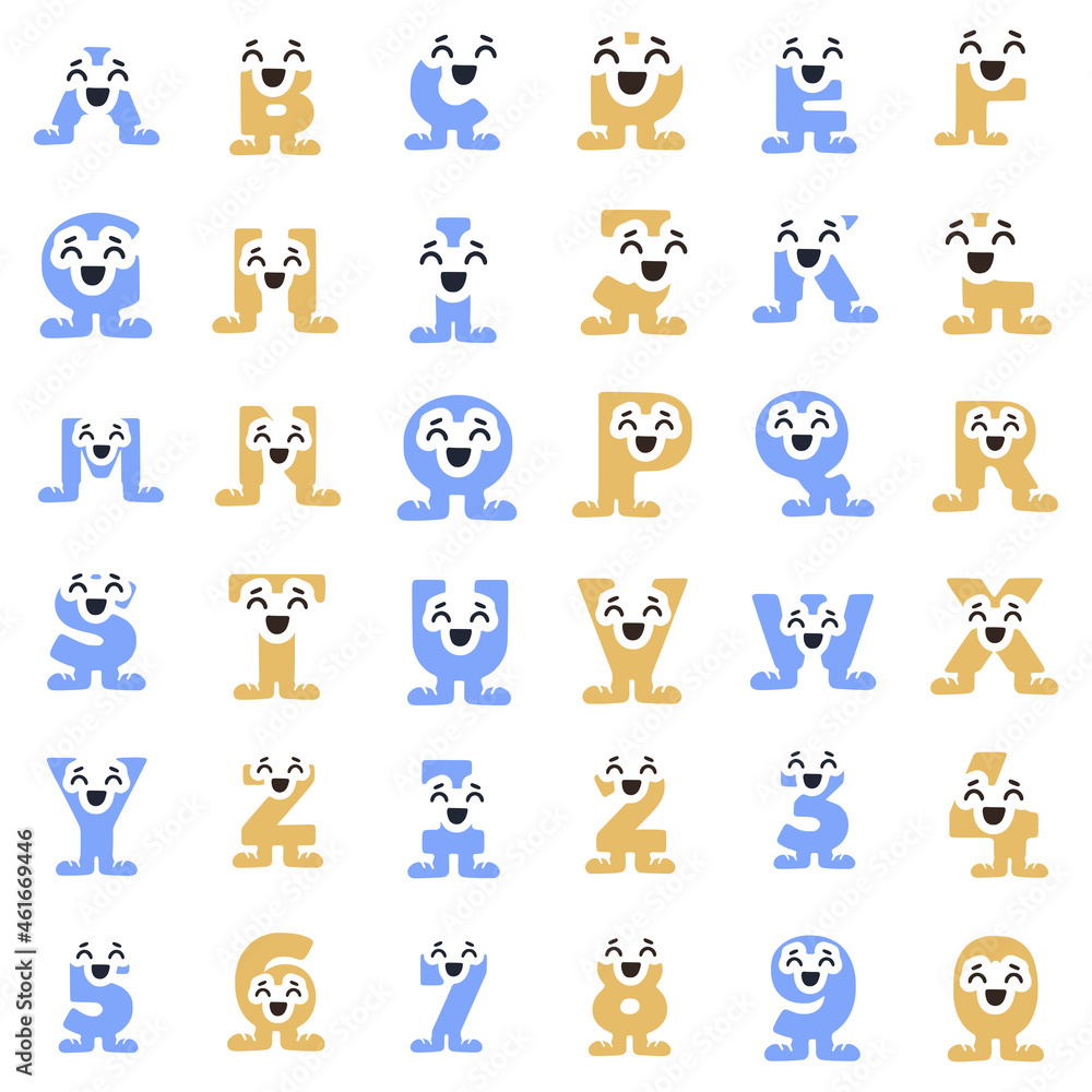 A set of funny characters in the form of letters and numbers in sneakers, vector clip art. A set of funny characters in the form of letters and numbers in sneakers, vector clip art.