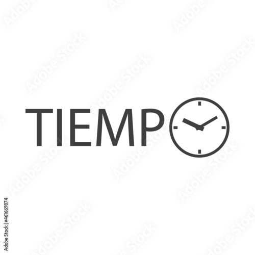 Banner con texto Tiempo en español con esfera de reloj como letra O en color gris