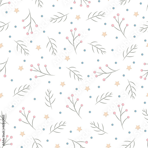 Christmas, New Year, holidays seamless pattern with painted twigs on a transparent background. Winter texture for printing, paper, design, fabric, decor, gift, food packaging, backgrounds.