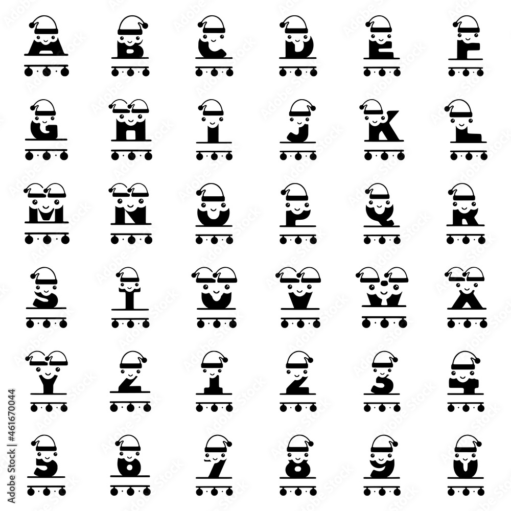 Set of cute Christmas characters in the form of letters and numbers, personalized monograms for Christmas or New Year greetings. Set of cute Christmas characters in the form of letters and numbers, personalized monograms for Christmas or New Year greetings.