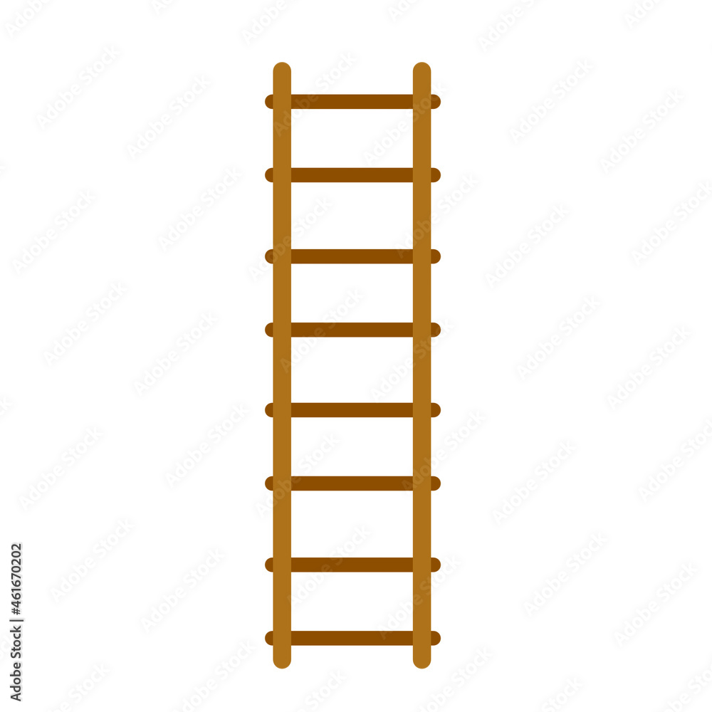 Wooden stairs. Rural Tool for lifting up on roof. item with steps. Cartoon flat illustration Brown rustic instrument Wooden stairs. Rural Tool for lifting up on roof. item with steps. Cartoon flat illustration Brown rustic instrument