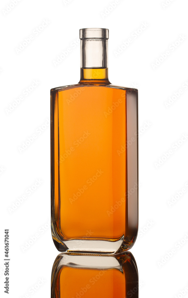 square shape cognac bottle isolated on white background