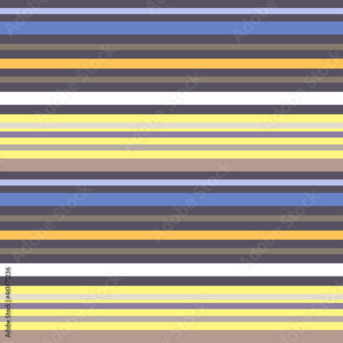 Seamless horizontal stripes pattern in blue, yellow, taupe, purple and white.