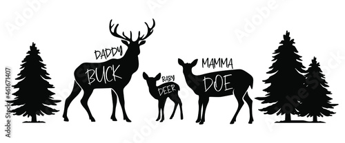 Deer family black and white vector set