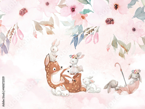 Plakat kwiat kreskówka kot