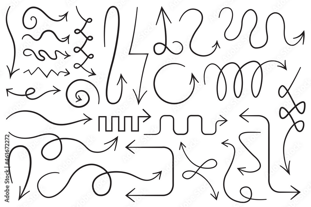black curved arrows set. Collection of flat swirl arrows. Outline arrow illustrations, with swirled and twirled linear designed pointers and cursors isolated on white background. black curved arrows set. Collection of flat swirl arrows. Outline arrow illustrations, with swirled and twirled linear designed pointers and cursors isolated on white background.