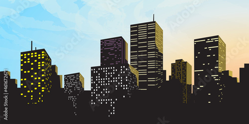 big modern city silhouette with blue sky