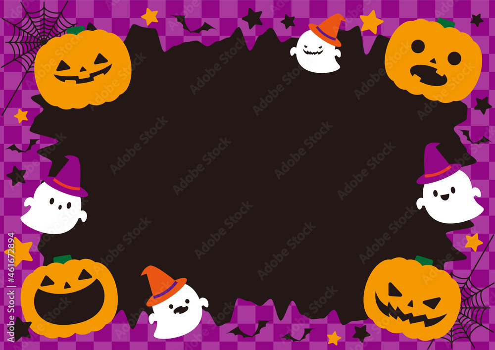 13_Halloween pumpkin and ghost frame (black_Horizontal)
