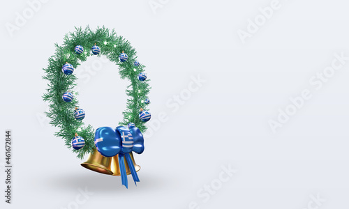 3d christmas wreath Greece flag rendering left view