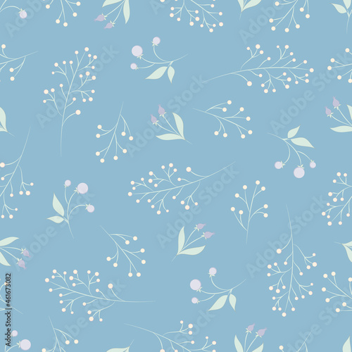 Christmas  New Year  holidays seamless pattern with painted twigs  stars and snowflakes on a blue background. Winter texture for printing  paper  design  fabric  decor  food packaging  backgrounds.