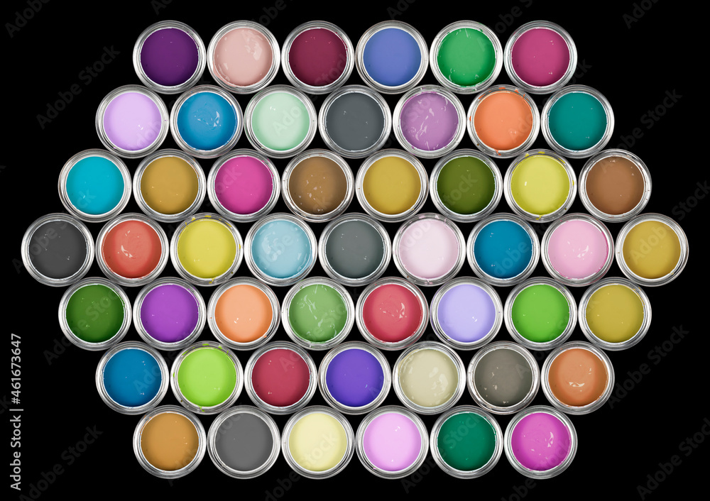 Tins of paint in pastel and muted colors. Tins of paint in pastel and muted colors.