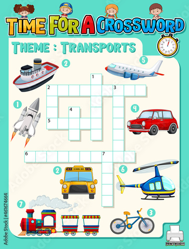 Crossword puzzle game template about transportation