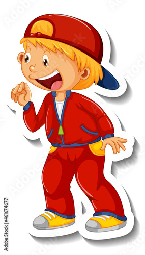Sticker template with a boy cartoon character isolated