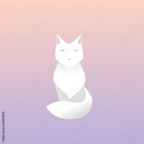 Vector well groomed gorgeous white fluffy cat icon. Removable background. Vet services, pet grooming and products. © Ina