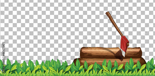 Stump with ax on transparent background