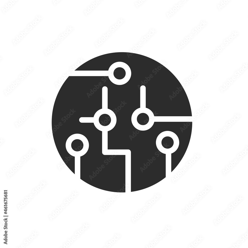 Chip icon isolated on white background. Circle chip icon for web site and app. Modern flat microchip symbol. Vector illustration, abstract concept Chip icon isolated on white background. Circle chip icon for web site and app. Modern flat microchip symbol. Vector illustration, abstract concept