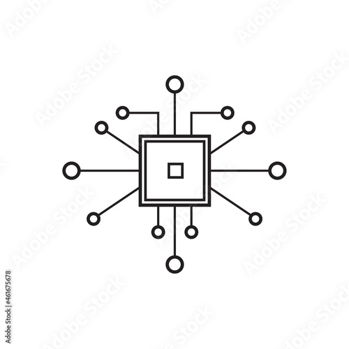 Chip icon isolated on white background. Circle chip icon for web site and app. Modern flat microchip symbol. Vector illustration, abstract concept