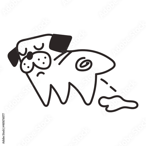 Dog pee in wrong place. Bad behavior. Outline vector illustration on white background.