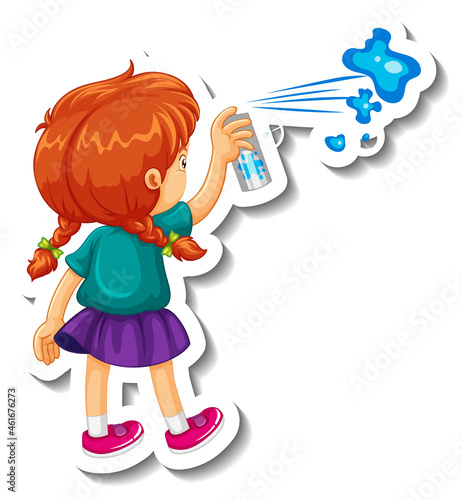 Sticker template with a girl cartoon character isolated