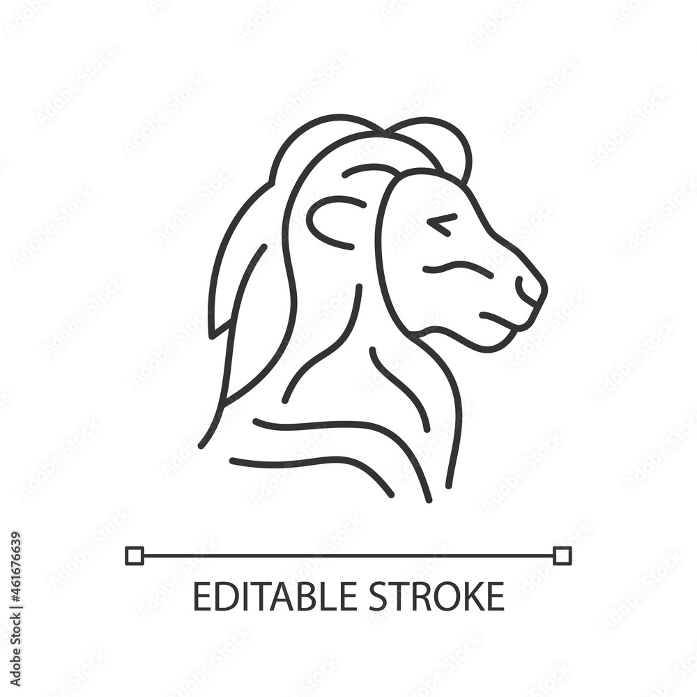 Lion head symbol linear icon. Singapore national animal. Official mascot. Merlion statue. Thin