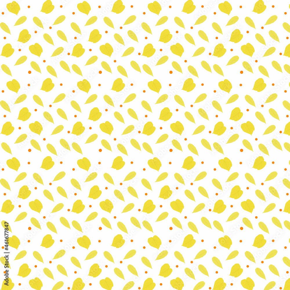 Vector yellow leaves seamless pattern, hand-drawn autumn background. Design of wallpaper, fabric, bed linen, notebooks.Illustration