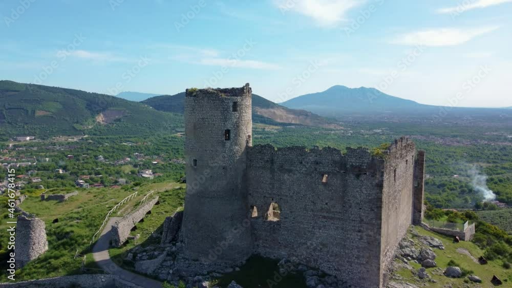 Panoramic view of an italian ancient castle on a hillside - Castello di Avella - Avella - Campania Panoramic view of an italian ancient castle on a hillside - Castello di Avella - Avella - Campania