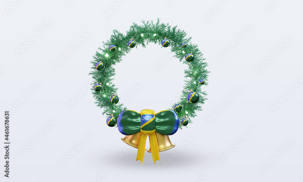 Obraz premium 3d christmas wreath Solomon Islands flag rendering front view