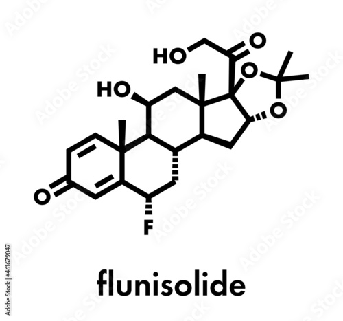 Flunisolide corticosteroid drug molecule. Skeletal formula.
