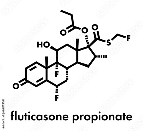 Fluticasone propionate corticosteroid drug molecule. Skeletal formula.