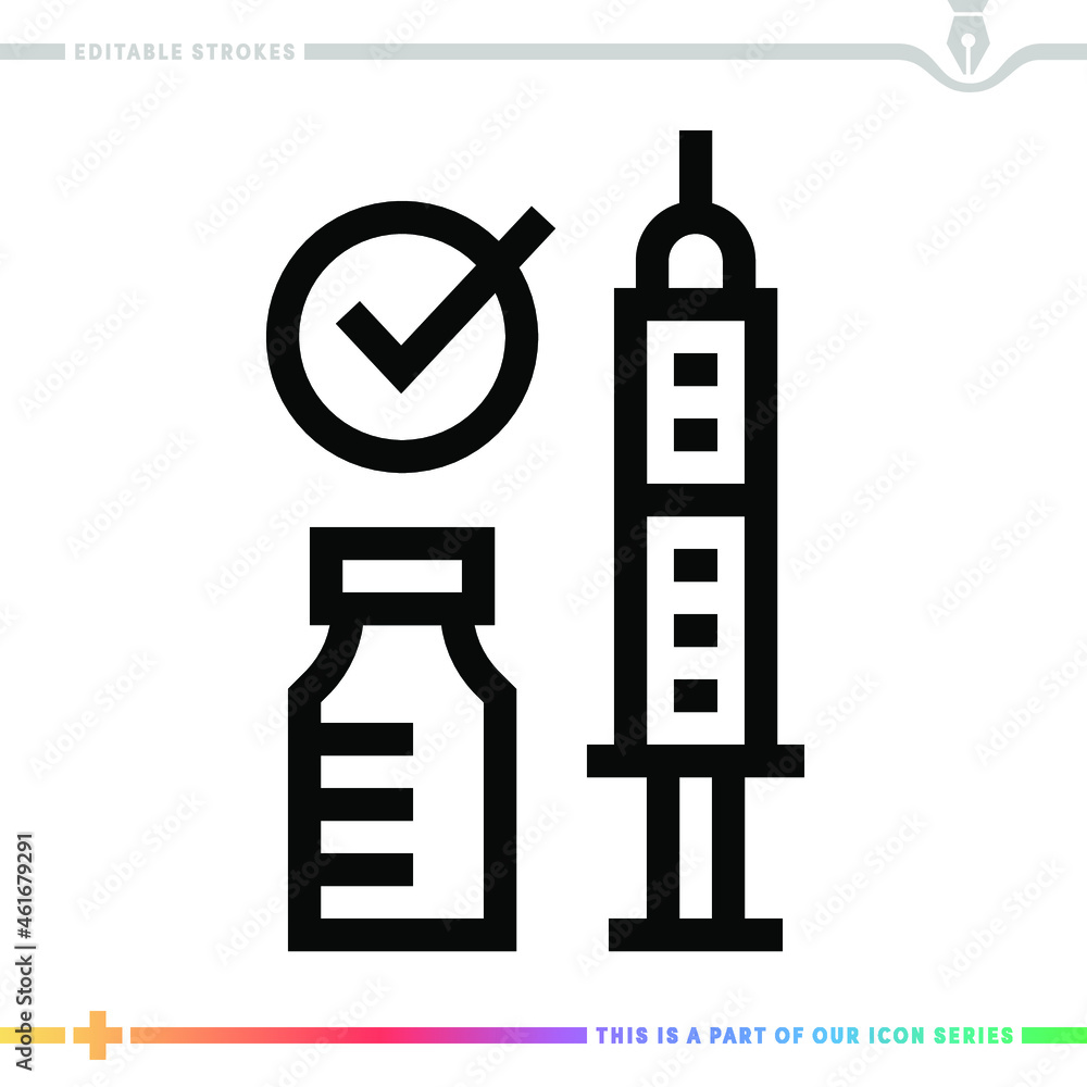 Editable line icon of vaccine passport as a customizable black stroke eps vector graphic. Editable line icon of vaccine passport as a customizable black stroke eps vector graphic.