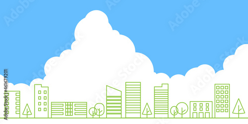 シンプルなビル群と入道雲