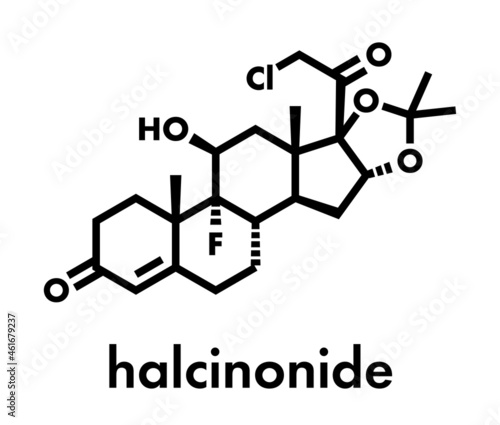 Halcinonide topical corticosteroid drug molecule. Skeletal formula.