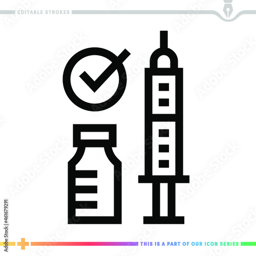 Editable line icon of vaccine passport as a customizable black stroke eps vector graphic.