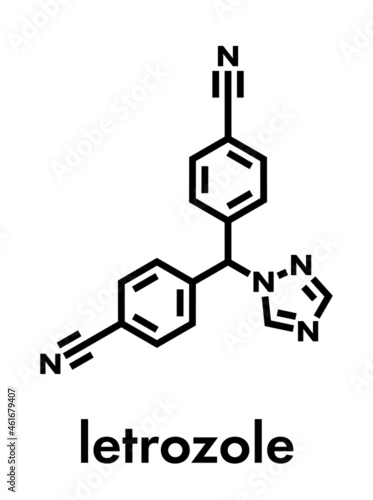 Letrozole breast cancer drug molecule (aromatase inhibitor). Skeletal formula.