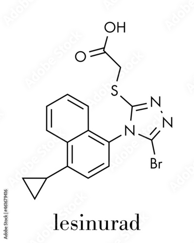 Lesinurad gout drug molecule. Skeletal formula.