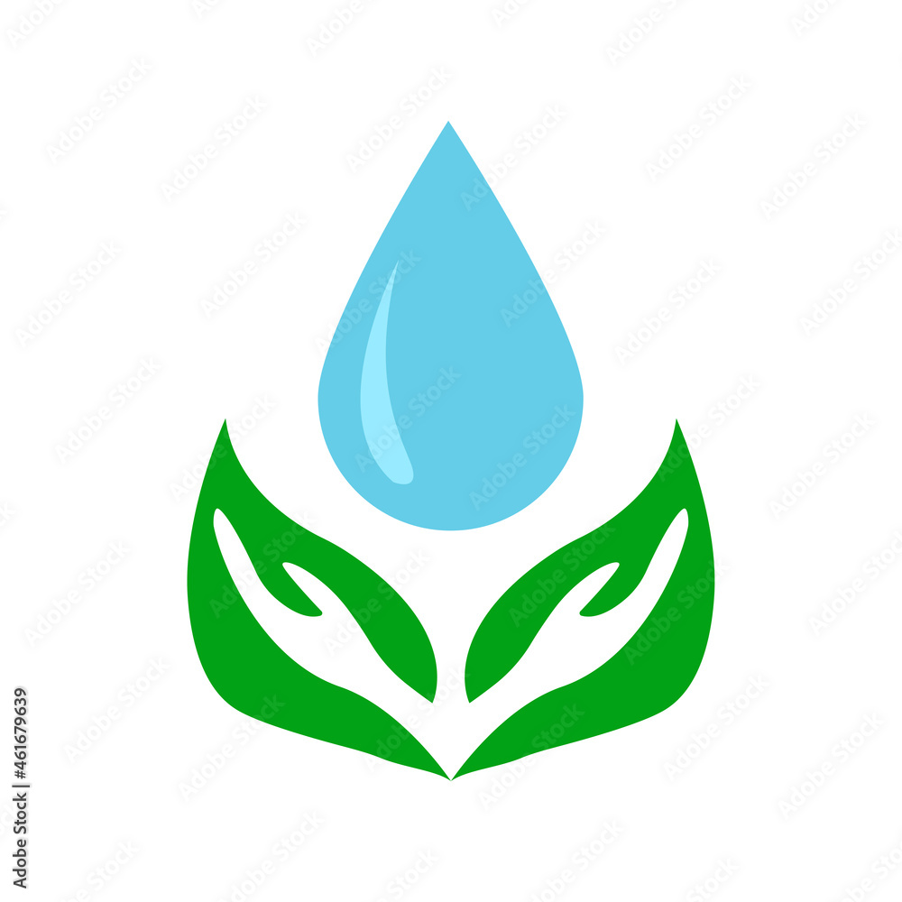nature conservation icon, two leaves and a drop of water, vector illustration nature conservation icon, two leaves and a drop of water, vector illustration