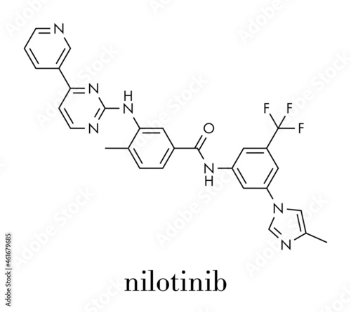 Nilotinib cancer drug molecule (tyrosine kinase inhibitor). Skeletal formula. photo