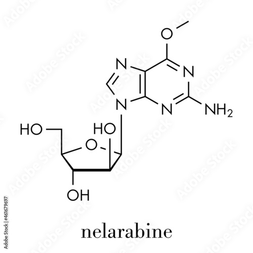 Nelarabine leukemia drug molecule. Skeletal formula.