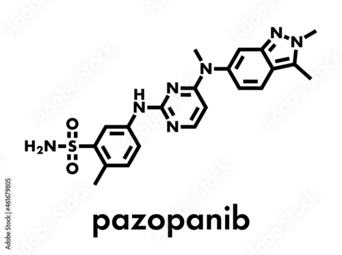 Pazopanib cancer drug molecule (tyrosine kinase inhibitor class). Skeletal formula. photo