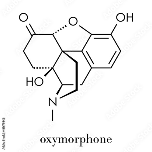 Oxymorphone opioid analgesic drug molecule. Skeletal formula.