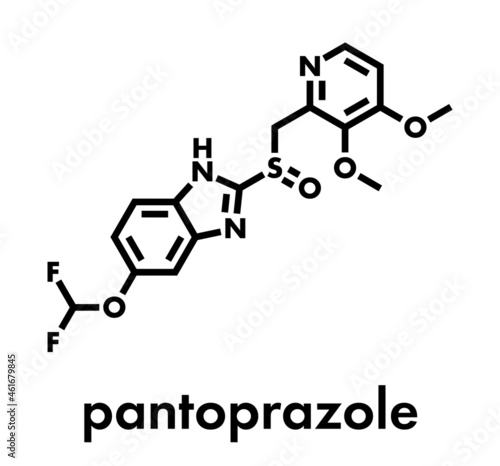 Pantoprazole gastric ulcer drug molecule (proton pump inhibitor). Skeletal formula.
