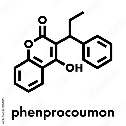Phenprocoumon anticoagulant drug molecule (vitamin K antagonist). Skeletal formula.