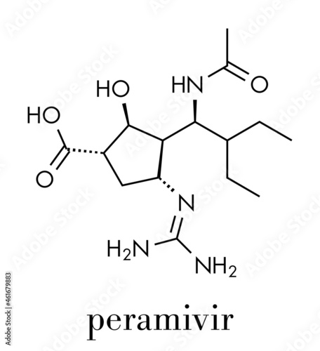 Peramivir influenza drug molecule (neuraminidase inhibitor). Skeletal formula.