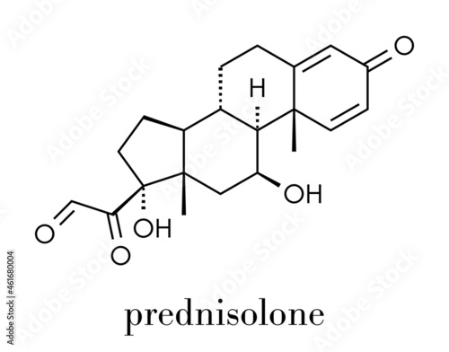 Prednisolone corticosteroid drug molecule. Skeletal formula. photo
