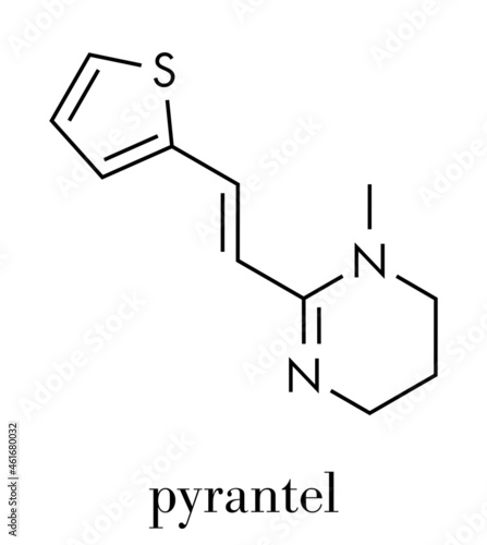 Pyrantel antinematodal drug molecule. Used to threat nematode (roundworm) parasite infections. Skeletal formula.